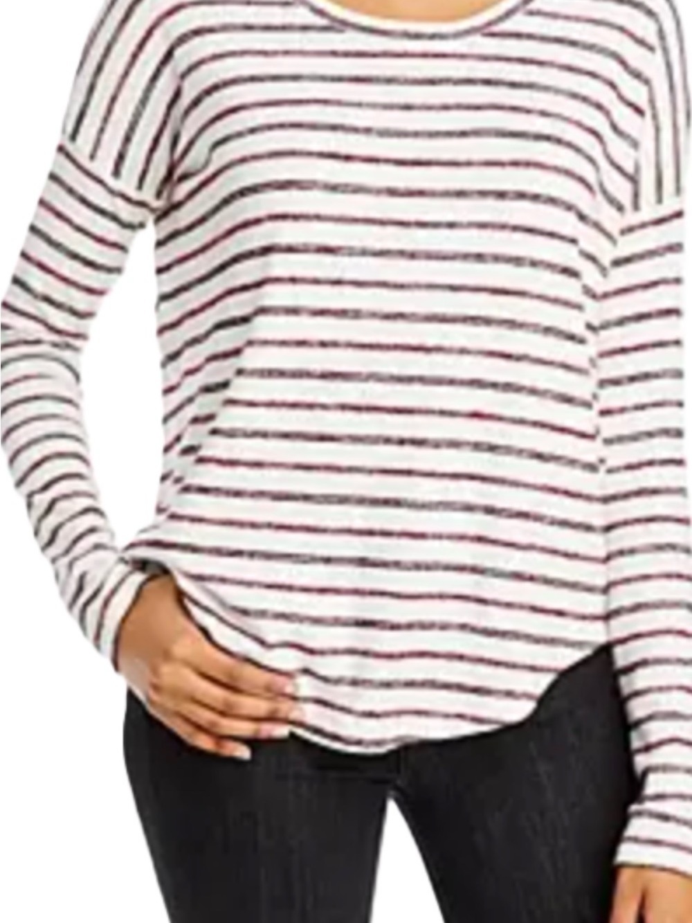 Rag & Bone NWT White Red Black Striped Long Sleeve Tunic Top Sz L Stretch